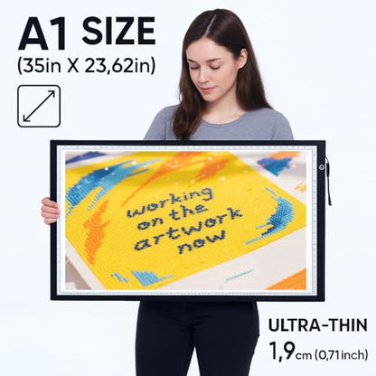 A1 Upgrade LED Light Pad for Diamond Art Painting & Tracing, Extra Large 35" x 23.6" Light Board with 5 Dimmable Brightness Levels, Dot-Free Illumination for Sketching & Art, DC Powered - size: A1 (Double Light Strips)