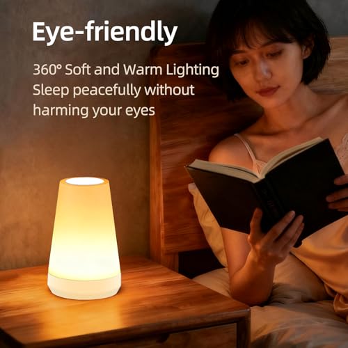 Night Light, Dimmable Touch Lamp and Remote Control, 13 RGB Colors & 5 Brightness, Rechargeable Bedside Table Lamp for Baby Kids Nursery Bedroom Bathroom Camping (White) - color: White