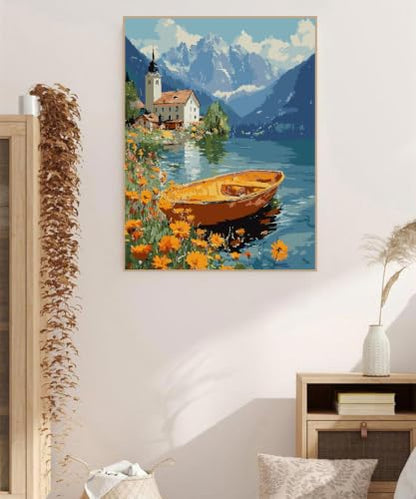 ZRIZQ Paint by Numbers Kit for Adults Beginner,Lake,16x20 | Full set with rich paints,wooden brushes,rolled canvas.Calming activity.Beginner friendly.Just open and paint. - color: 16"X20"Rolled Canvas-Lake Landscape