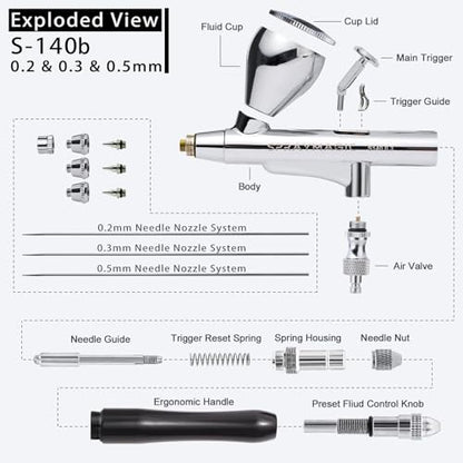 Airbrush Kit with Air Compressor, 50 PSI Dual Action Gravity Feed Non-Clogging Even Spray Air Brush Set for Painting, Aerografo Gun for Models, Nail Art, Cake Decorating, Makeup, DIY Sneakers & Crafts
