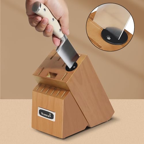 Kuisine Kitchen Chef Knife Block Set,High Carbon Stainless Steel Razor-Sharp Blade Ergonomic Handle,Sharp Knife Set with Built-in Sharpener,Elegant Gift(Irovy-Acacia,15pcs) - color: Pro Acacia Wood, size: 15 pieces
