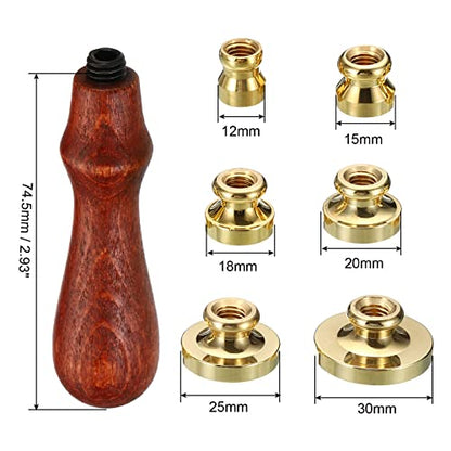 PATIKIL Round Blank Wax Seal Stamp, 6Pcs Removable Brass Head | without Carving Wooden Handle Retro for Envelope Invitation Wine Packing Gift Wrapping, Style 1