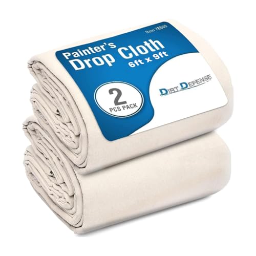 Drop Cloth Cotton Tarp Large Canvas Tarp for Art Supplies, Drop Cloths for Painting Supplies/Paint Canvas Fabric and Furniture Cover from Paint by DIRT DEFENSE (6ftx9ft Pack of 2) - size: 6ft x 9ft Pack of 2
