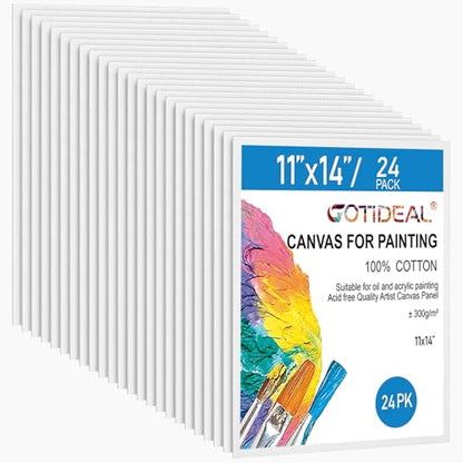 Canvas Boards for Painting, 24pcs 11x14 Primed Canvas for Painting | Bulk Painting Canvas for Kids and Adults, White Blank Canvas Panels for Acrylic, Oil, Pour Art Supplies - size: 11x14 inch