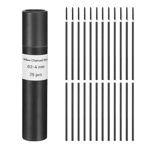 MECCANIXITY Willow Charcoal Sticks, 2-4mm Willow Charcoal Pencils Soft Sketch Vine Art Supplies Set for Drawing Sketching Shading Painting Artists Beginners (Black, Pack of 25) - size: 2-4mm
