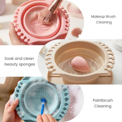 Collapsible Silicone Paint Brush Cleaner Basin Foldable Paintbrush Cleaning Container for Acrylic, Watercolor & Oil Painting (Beige, 15 * 12.2 * 6.5cm/5.91 * 4.8 * 2.56inches) - color: Beige