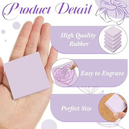 Frienda 24 Pcs 2" x 2" Rubber Carving Blocks Linoleum Blocks for Printmaking, Stamp Making, DIY Crafting, Scrapbook, Painting, Soft and Easy to Carve (Light Purple) - color: Light Purple