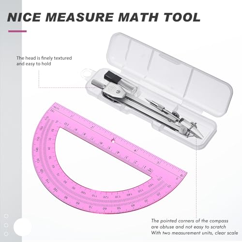EBOOT Student Geometry Set, 180 Degree Protractor Compass 6",Pink | Swing Arm Protractor Ruler Compass, Geometry Drawing Tools for Measuring Angles, School Classroom Math Supplies - color: Pink