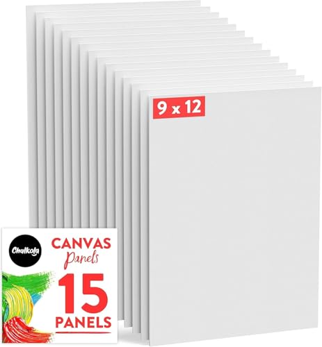 Chalkola 15 Pack 9x12 Canvas for Painting - Paint Canvases Panels | Primed 100% Cotton Boards for Acrylic Painting, Oil Art, Acid-Free for Professional Artists, Hobby Painters, Kids & Beginners - size: 15 - 9"x12", style: White