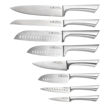 Cuisine::pro Damashiro Knife Block (Bodo, 10 Piece Set) - Premium Japanese Steel Knife Set With Transparent Display - Built-in Magnetic Acacia Wood Chopping Board - size: 10-Piece Block