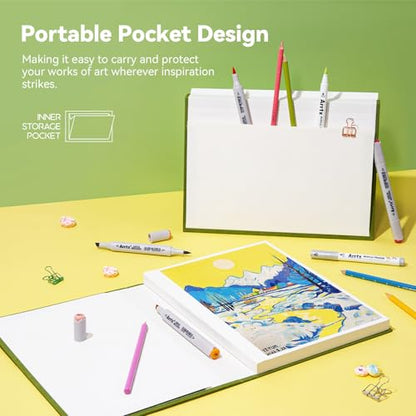 Arrtx A4 Sketchbook, Lay Flat Hardcover Sketch Book(120 Pages) 180GSM/90lb, Acid-Free Art Sketchbook for Artist, Students and Beginners - size: A4