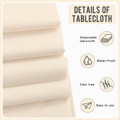 Eleclassi Ivory 6 Pack Premium Disposable Plastic Tablecloth 54 x 108 in - Plastic Table Cloth Disposable Tablecloth for Rectangle Table Up to 8 Feet - color: Ivory