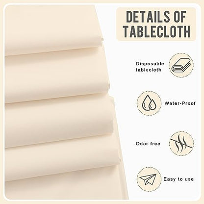 Eleclassi Ivory 6 Pack Premium Disposable Plastic Tablecloth 54 x 108 in - Plastic Table Cloth Disposable Tablecloth for Rectangle Table Up to 8 Feet - color: Ivory
