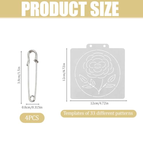 34 Pcs Sashiko Stencil Kit,Reusable Plastic Embroidery Quilting Templates | 30 Geometric Sewing Patterns With 4 Pins For Storage, Hand Drawing Supplies For Clothes Canvas Bags
