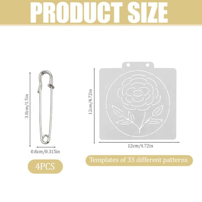34 Pcs Sashiko Stencil Kit,Reusable Plastic Embroidery Quilting Templates | 30 Geometric Sewing Patterns With 4 Pins For Storage, Hand Drawing Supplies For Clothes Canvas Bags