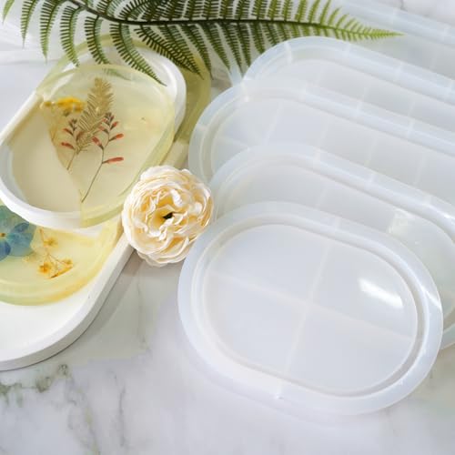 5 Pcs Oval Tray Resin Molds Set - 12'', 10'', 9'', 7'', 5.7'' Oval Tray Molds for Epoxy Resin, Jewelry Holder, Concrete, Gypsum - color: 5 pcs Oval Tray Resin Molds