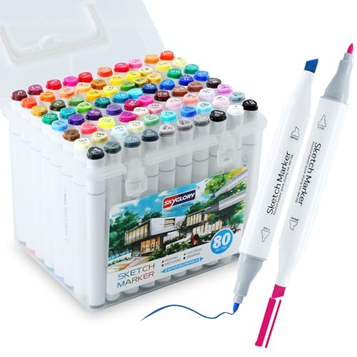 Alcohol Markers, 80 Colors Dual Tip Art Coloring Markers for Adult Coloring Books, Drawing, Sketching, Illustration with Carrying Case-White - color: White, size: 1 Count (Pack of 80)