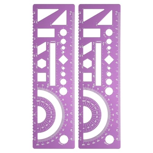 HARFINGTON 2pcs Multifunctional Geometric Rulers 15cm Metric and SAE Aluminum Straight Edge Protractor Angle Math Measuring Ruler Geometric Drawings Templates for Drawing Drafting, Rose - color: Rose