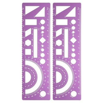 HARFINGTON 2pcs Multifunctional Geometric Rulers 15cm Metric and SAE Aluminum Straight Edge Protractor Angle Math Measuring Ruler Geometric Drawings Templates for Drawing Drafting, Rose - color: Rose