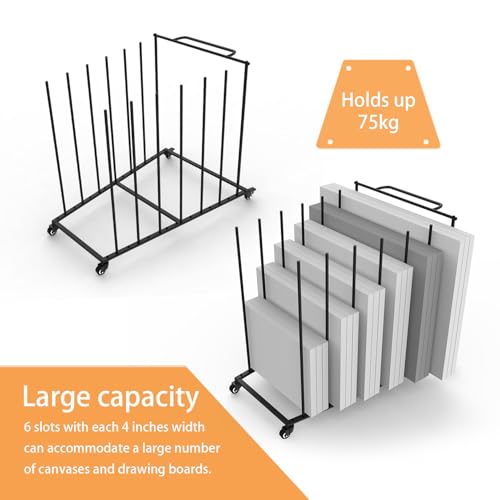 Heavy-Duty Art Storage Rack for 57" Artwork - Canvas Drying Rack & Mobile Display Stand with Locking Casters, Metal Frame - Organizer for Artists, Framers, Studios, Vendors