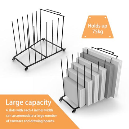 Heavy-Duty Art Storage Rack for 57" Artwork - Canvas Drying Rack & Mobile Display Stand with Locking Casters, Metal Frame - Organizer for Artists, Framers, Studios, Vendors