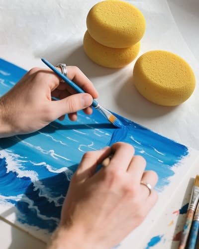 WAFJAMF 4 Pcs 3 Inch Round Painting Sponge Artist Pottery Clay Art Crafts | Synthetic reusable elasticity soft yellow sponges for acrylic watercolor face, ceramics sculpting, leather care & shoes - size: 4 Pcs
