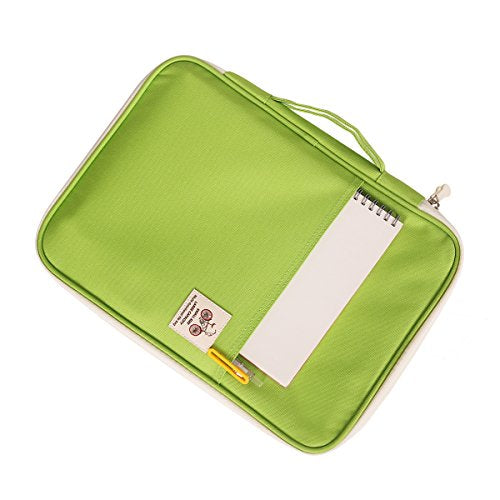 JAKAGO A4 Travel Portfolio Multifunctional Document Organizer Zippered Case for Office Supplies (green) - color: Green