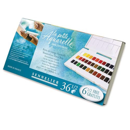 SENNELIER La Petite Aquarelle 36 Color Watercolor Travel Kit, Beginner & Student Half-Pan Painting Set with Portable Palette and Vibrant, Easy-Blend Colors
