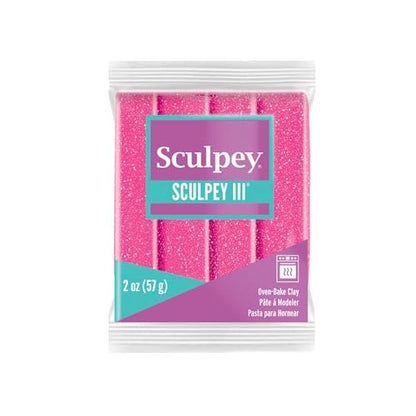 Sculpey III® Polymer Oven-Bake Clay, Pink Glitter, Non Toxic, 2 oz. bar, Great for Modeling, Sculpting, Holiday, DIY, Mixed Media and School Projects.Perfect for Kids & Beginners! - color: Pink Glitter