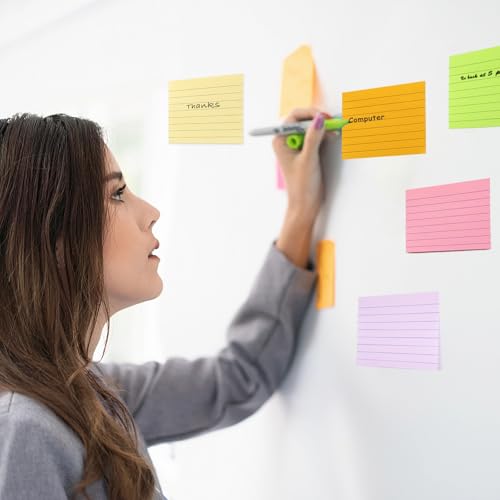HQCME 9 Pack Lined Sticky Notes 3x5 in Large Memo Note Pads | 9 Bright Colors, Super Sticking Power, Sticky Notes 3x5 Big Self-Sticky Note Pads Its, School Supplies and Oﬃce Supplies - size: 3x5 in