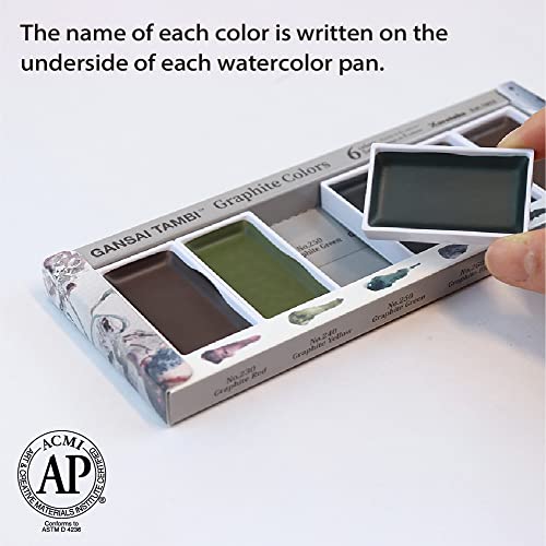 Kuretake Gansai Tambi GRAPHITE COLORS, 6 colors set, Made in Japan | 6 graphite-infused colors, Watercolor Paint Set, matte finish, Professional Use, Artist Grade