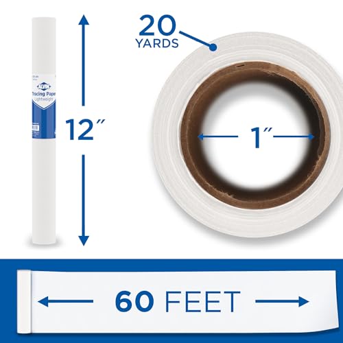 Alvin, Lightweight Tracing Paper Roll, White, Suitable with Ink, Charcoal, Felt Tip Pen, for Sketching or Detailing - 12 inches x 20 yards, 1-inch Core - color: White - 20 Yards, size: 12"