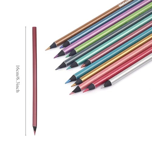 Metallic Luster Pencils Set - 12 Colored Pencils for Boys and Girls - Perfect for Art Drawing Supplies - Ideal Gift for Birthday and Arts & Crafts Parties - color: Metallic Luster