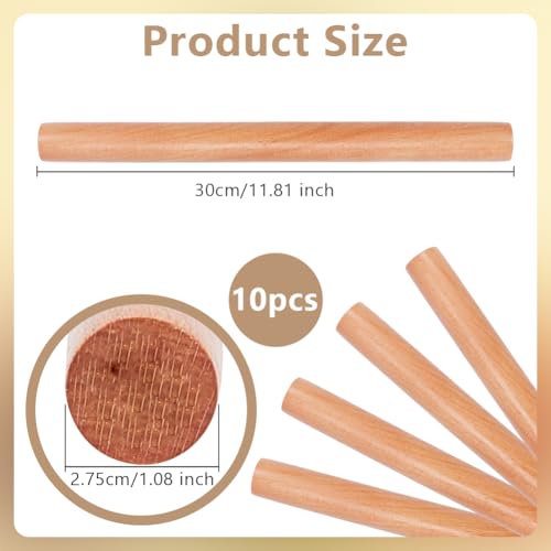 OLYCRAFT 10Pcs 11.8 Inch Classic Wood Rolling Pins Clay Rolling Pins - size: 11.8 inch