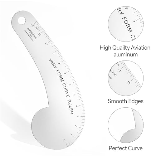 Vary Form Curve Ruler 12“ French Curve Ruler for Pattern Making, Aviation Aluminum Hip Curve Ruler for Measuring Sewing | Aviation aluminum French curve ruler for pattern making with dual-sided scales for left & right hand, Hip Curve for Sewing - style: 6