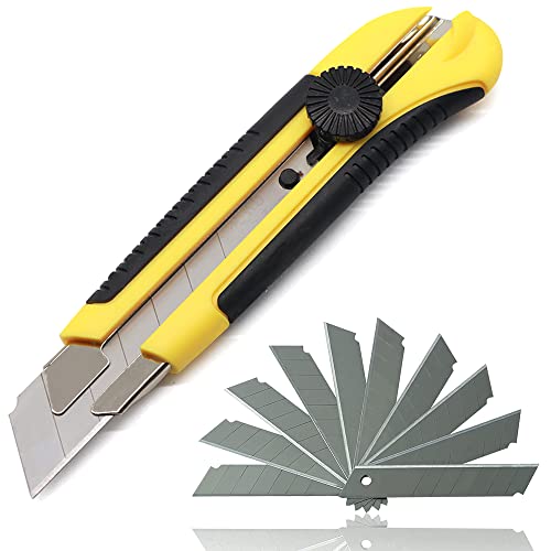 Box Cutter Retractable 25MM Long Utility Knife With 20pcs Blades Refills | Heavy Duty Exacto Knife Razor Knife Utility, Snap Off Blades Box Cutter with Rubber Grip for Cardboard, Boxes, DIY Crafts - size: 20 Blades + 1 Knife