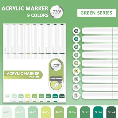 Water Based Acrylic Paint Markers Green, 9 Colors Paint Pen Set - color: Green Series
