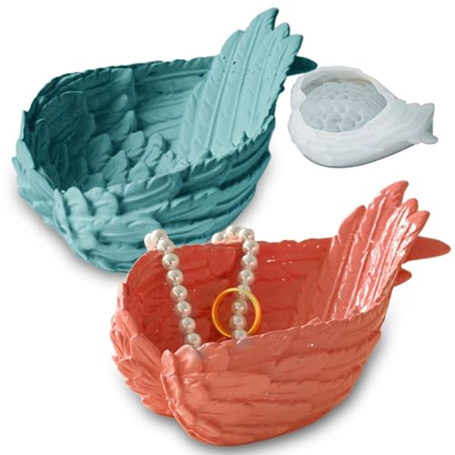 Wing Shape Storage Container Silicone Mold, 3D Feather Candle Vessels Jewelry Holder Resin Concrete Molds, Creative Trinket Jar Display Planter Pot Molds for Epoxy Casting Art Craft Decor - color: Wing Container