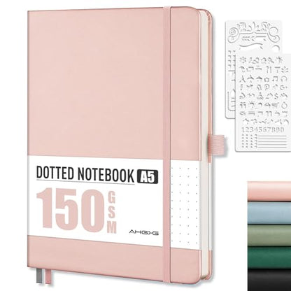 AHGXG Dotted Journal, 150 GSM Paper, 128 Pages, A5 (5.7'' X 8.3'') - color: Rose Gold, style: A5-Dotted-150G