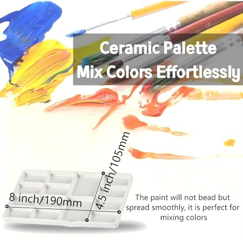 Porcelain Watercolor Palette, Paint Mixing Tray (8*4.5'' 14-Well Rectangle) | Artist’s Porcelain Palette: Premium Ceramic Mixing Tray for All Painting Media ,Watercolor, Gouache, Acrylic & Oil Painting - size: 4.5" x 0.6" x 8"