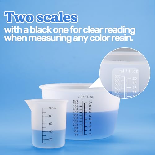 LET'S RESIN Silicone Mixing Cups, 600 ml and 100 ml, 2 Scales | Thick non-stick silicone cups feature two measurement scales and include a stirring stick for easy resin mixing and cleanup - size: 600ml-black