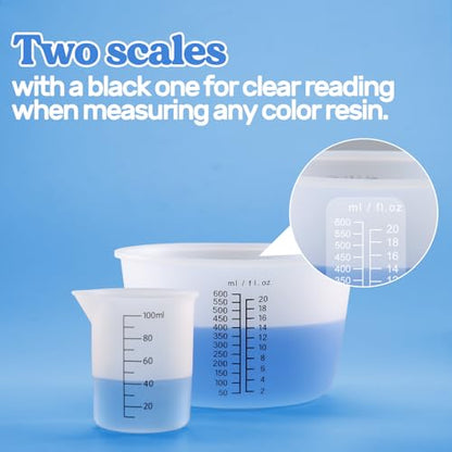 LET'S RESIN Silicone Mixing Cups, 600 ml and 100 ml, 2 Scales | Thick non-stick silicone cups feature two measurement scales and include a stirring stick for easy resin mixing and cleanup - size: 600ml-black