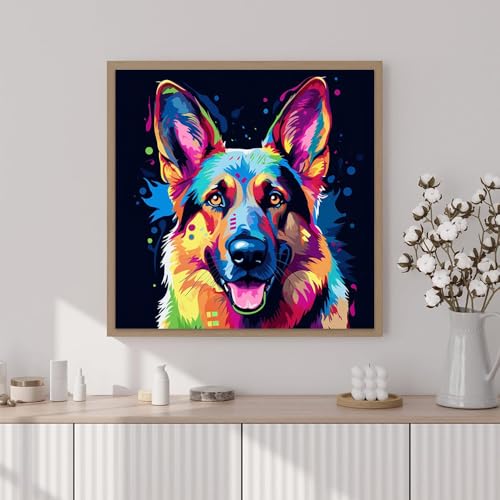 Artunion Framed Paint by Numbers Kit for Adults Beginners & Kids Ages 8-12,German Shepherd Paint by Number with Frame,Dog Animal Paint by Numbers Kit on Canvas 10 * 10 Inch Without Easel - color: ZXT-234-F