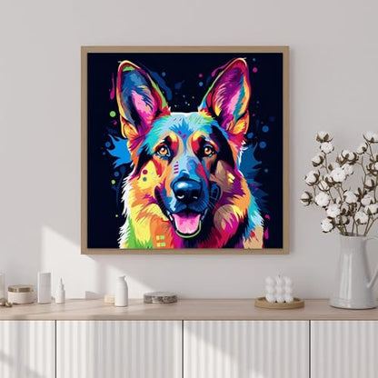 Artunion Framed Paint by Numbers Kit for Adults Beginners & Kids Ages 8-12,German Shepherd Paint by Number with Frame,Dog Animal Paint by Numbers Kit on Canvas 10 * 10 Inch Without Easel - color: ZXT-234-F