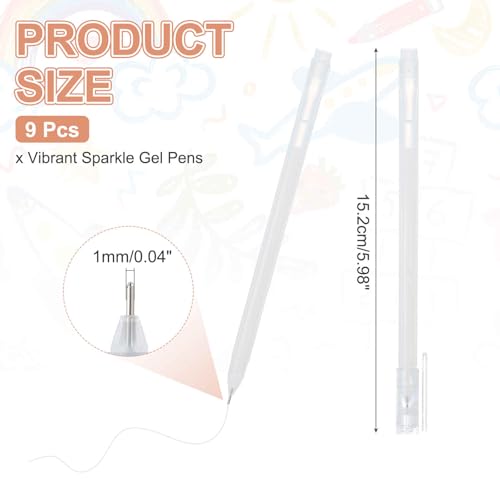MECCANIXITY 9 Pcs Metallic Vibrant Sparkle Gel Pens, Drawing Pens with Fine Point 1mm for Adult Drawing Doodling Journaling Art Supplies and DIY Crafts, White - color: White