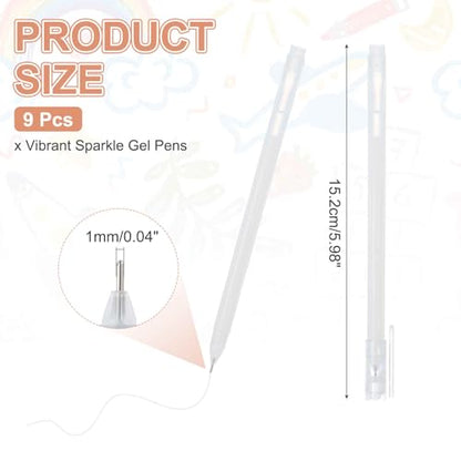 MECCANIXITY 9 Pcs Metallic Vibrant Sparkle Gel Pens, Drawing Pens with Fine Point 1mm for Adult Drawing Doodling Journaling Art Supplies and DIY Crafts, White - color: White