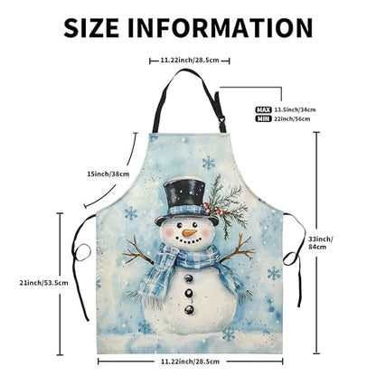 Lovely Snowman Apron Winter Snowflakes Cooking Apron Winter Aprons Xmas Blue Snowflakes Kitchen Aprons With Two Pockets for Baking Crafting Painting - color: Winter Snowman