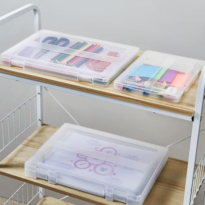 8 Pack Paper Storage Boxes, 8.5 x 11 Plastic Portable Project Case for US letter Size and A4 paper, Plastic Multi-Purpose Thick Scrapbook Storage Box for Office,Craft or Art Supplies - size: 13.9"L x 10.6"W x 1.6"H + 12.5"L x 9.5"W x 1"H
