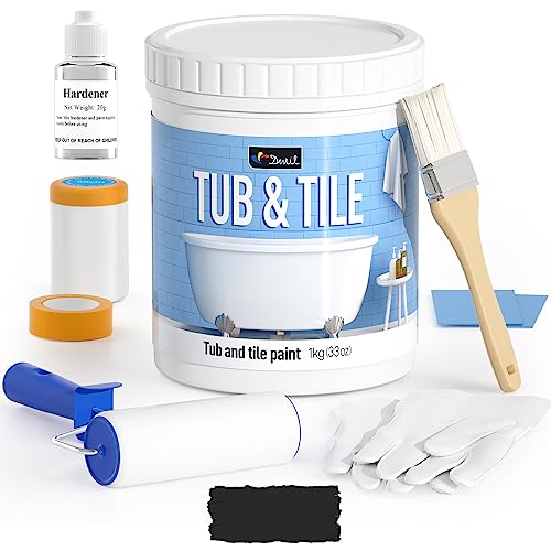 DWIL Tub Paint, Tub and Tile Refinishing Kit 33oz with Tools, Tile Refinishing Kit Black Bathtub Paint Water Based &Low Odor, Easy to Use Sink for Bathroom Kitchen, Semi-Gloss Black, 50-55sq.ft - color: Black, size: 33 Fl Oz (Pack of 1)