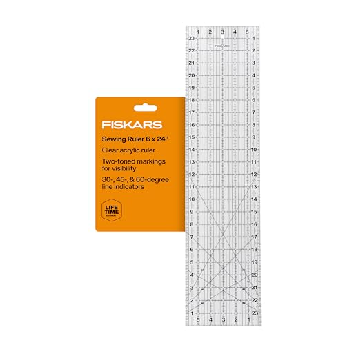 Fiskars 6" x 24" Sewing & Quilting Ruler with Gridlines, Clear/Black | Cut Fabric from the Bolt, Easy to Read Measurements, Quilting & Sewing Supplies for Arts and Crafts - size: 6" x 24"